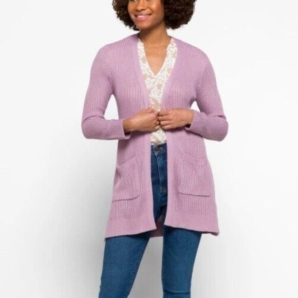Market & Spruce Bridie Cardigan Size Small Purple Cable Knit Texture Two Pockets - Picture 2 of 9